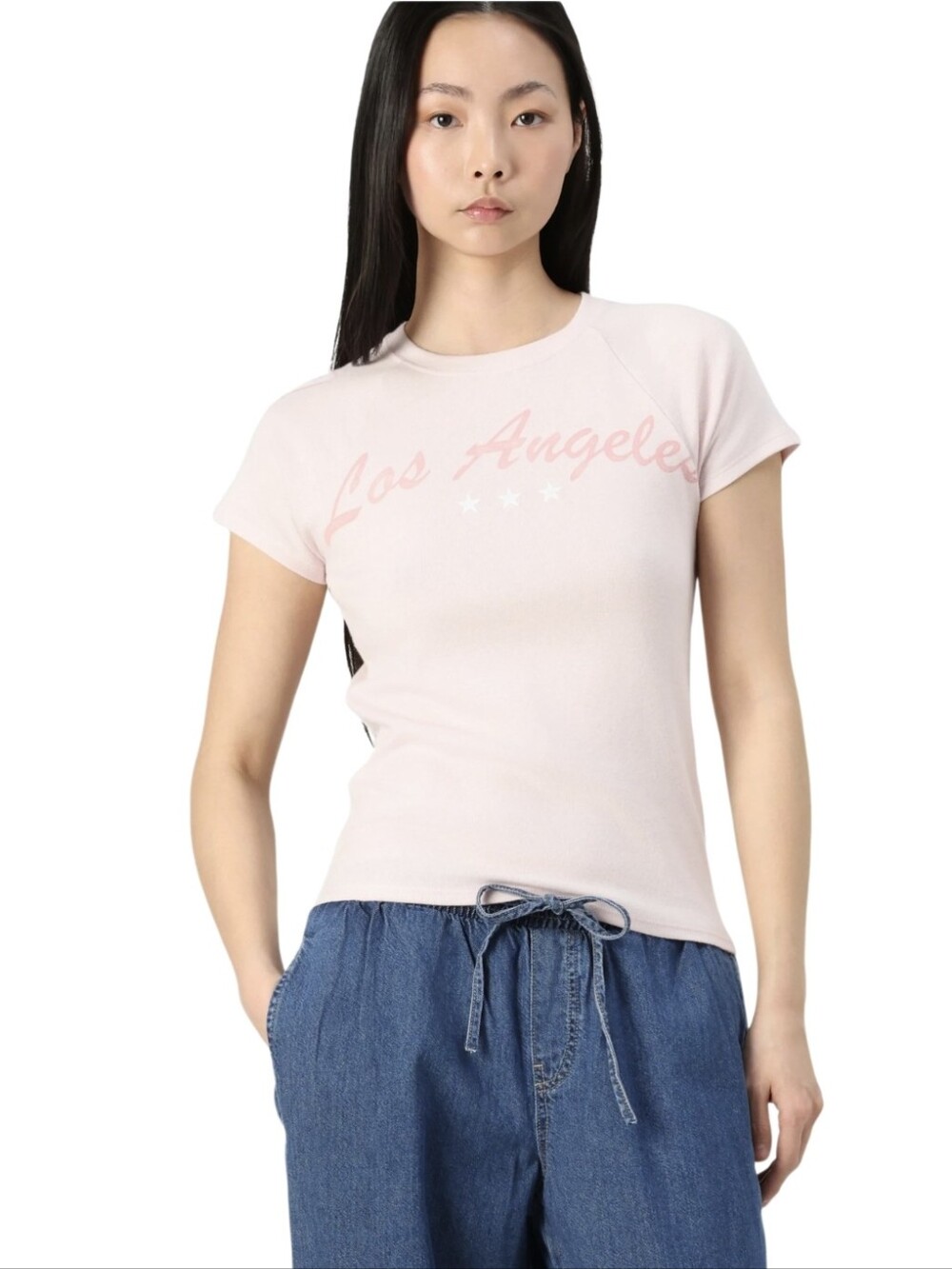 Hollister Co. Los Angeles Light Pink Graphic Baby Tee Women's Size Medium